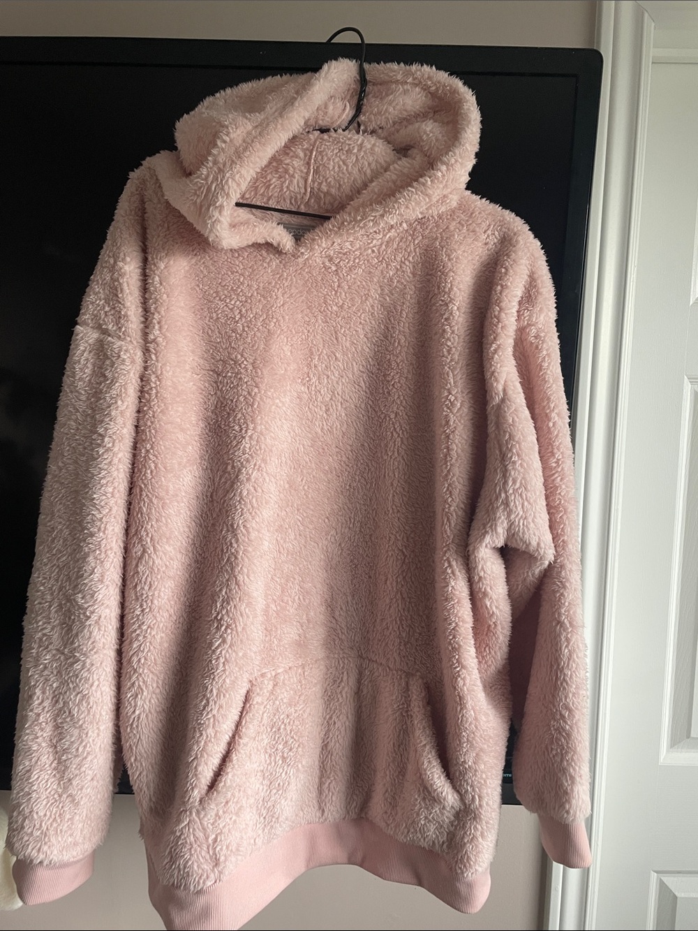 Plush Hooded Crewneck Sweater - Light Pink